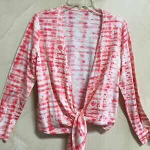 belle by kim gravel women Size XXS open front tie Shrug Cardigan Coral White New